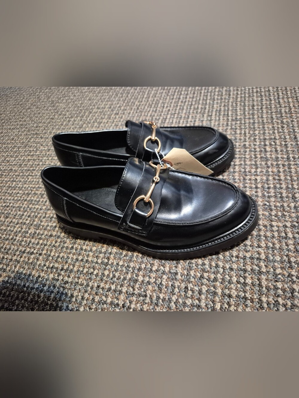 H&M Black Leather Loafers with Gold Bit Accent
